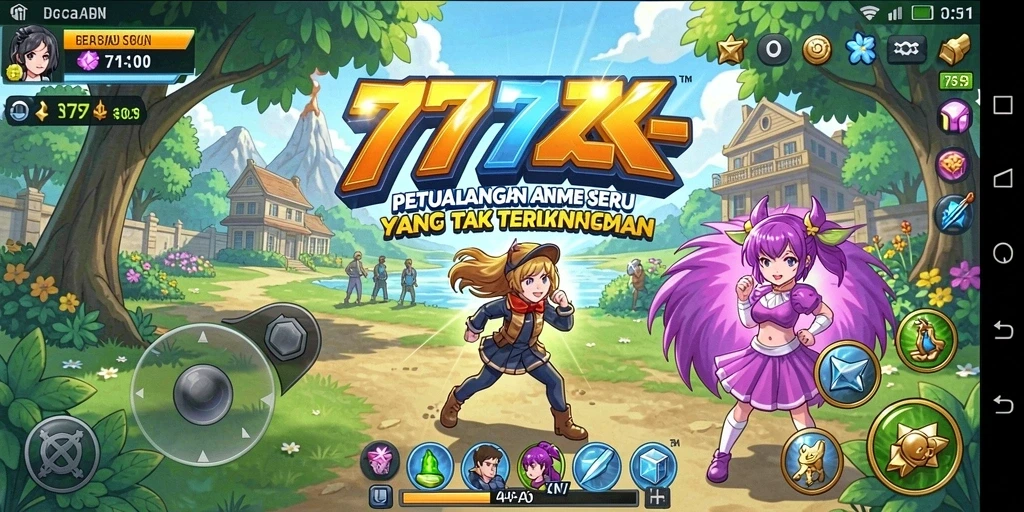 Screenshot gameplay 777ZX menampilkan aksi penuh warna dan karakter Anime.