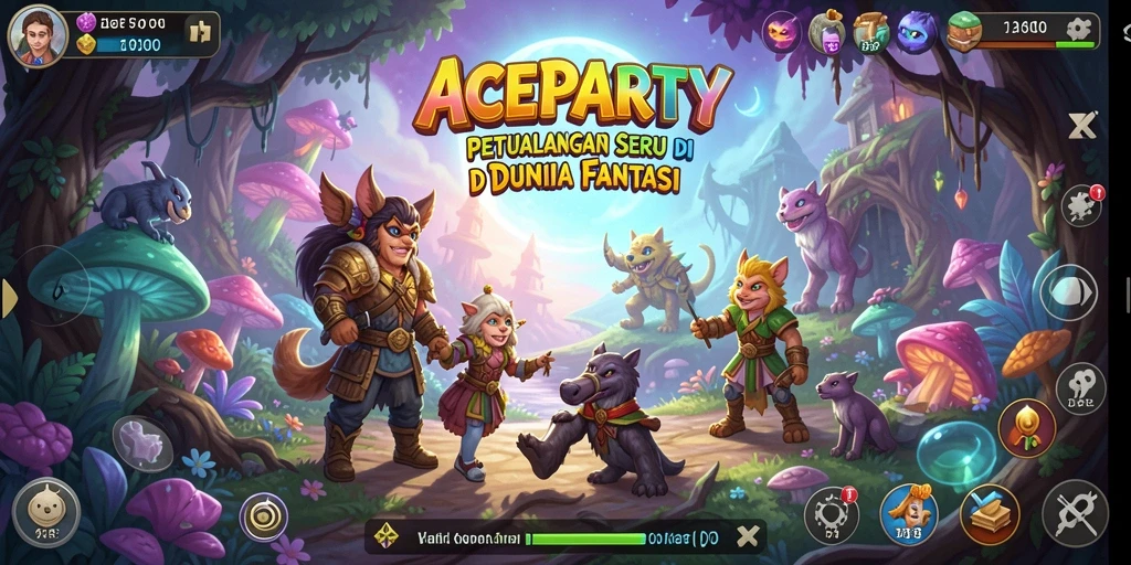 Screenshot menampilkan gameplay seru ACEPARTY di dunia petualangan.