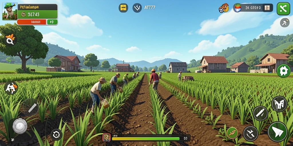 Screenshot AT777 menampilkan gameplay seru saat bertani dan merawat hewan.