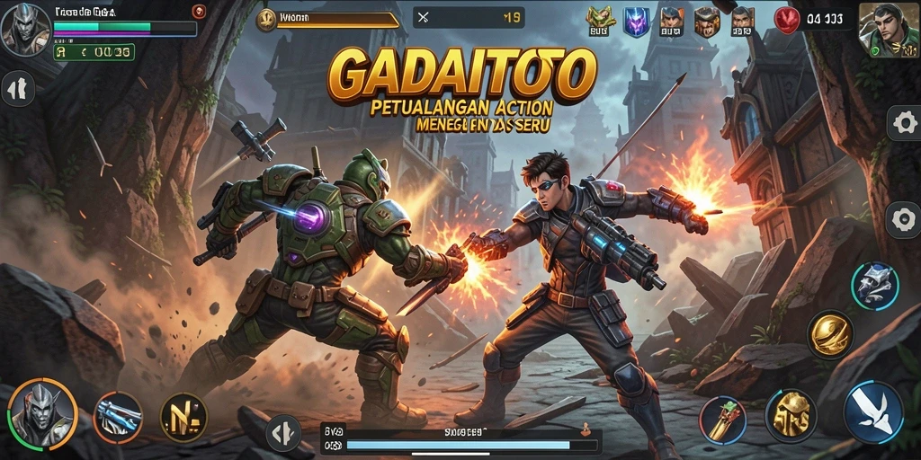 Screenshot gameplay GADAITOTO menampilkan pertempuran intens dan grafik menawan.