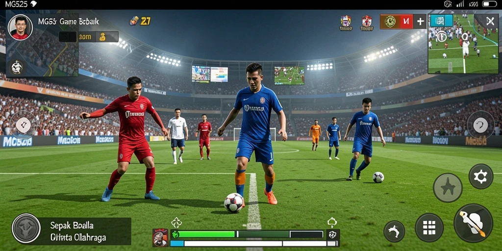 Gameplay <strong>MG525</strong> dengan aksi pemain dalam pertandingan sepak bola.