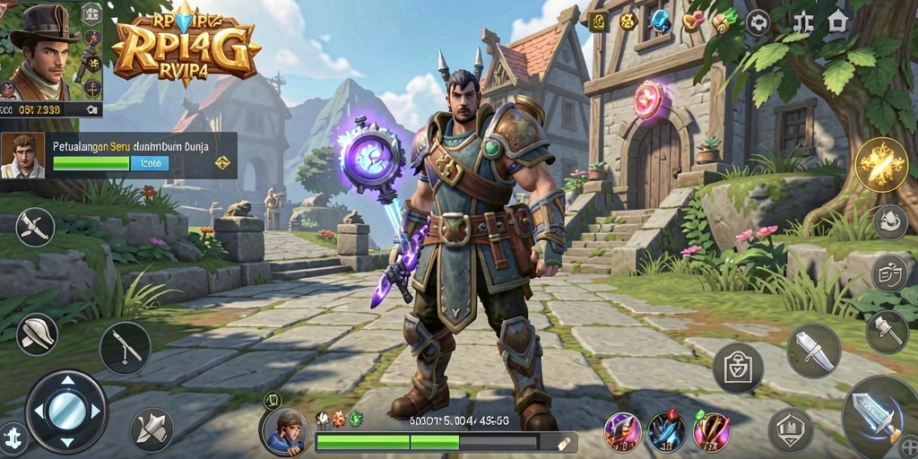 Screenshot utama RPVIP4 menampilkan aksi bertempur seru dalam gameplay RPG.